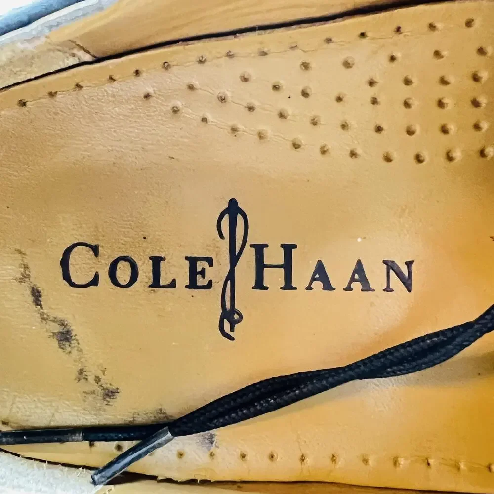 Cole Haan Shoes Men 10 Black Leather Wingtip Oxford Dress Brogue Almond Toe